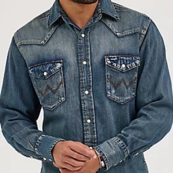 WRANGLER 🍁 Denim Snap Front Western Shirt LT - Picture 2 of 12